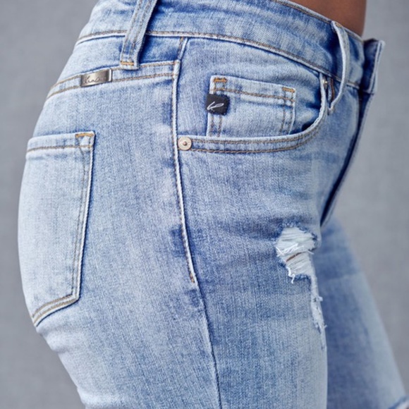 Kan Can Light Wash Frayed Hem Skinny Denim Jeans - Picture 5 of 8